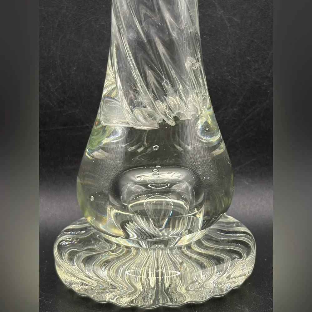 Vintage Mid Century Swung Glass Vase Chunky Ruffled Thick Walled Vessel Decor - Picture 9 of 14